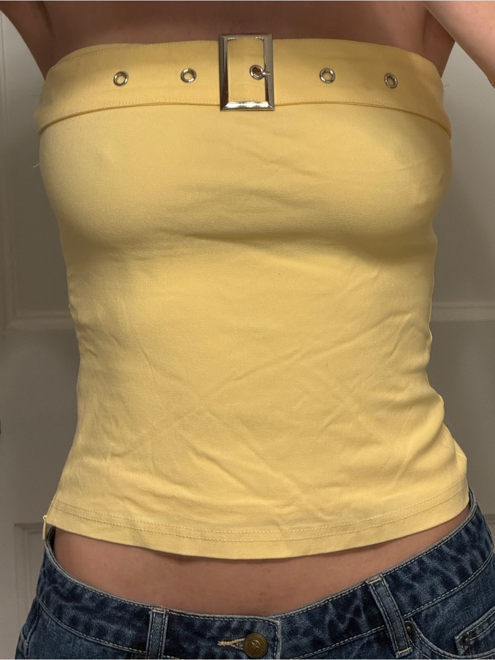 Princess Polly Pale Yellow Strapless Buckle Tube Top